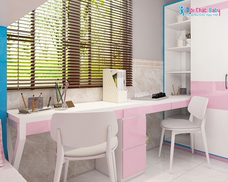 Mẫu bàn học màu hồng dễ thương cho bé